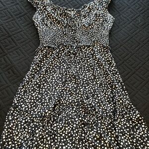 Women's Black & White Dotted Summer Dress